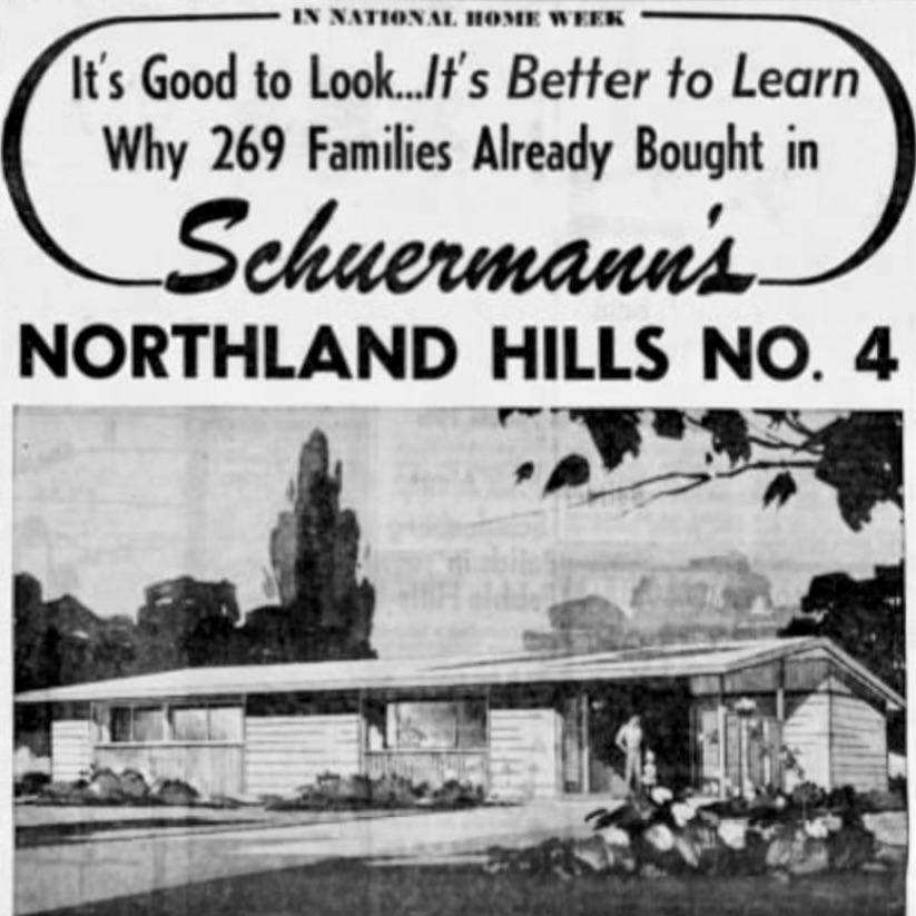 Northland Hills No. 4 promotional ad. St. Louis Post-Dispatch, May 4, 1958.