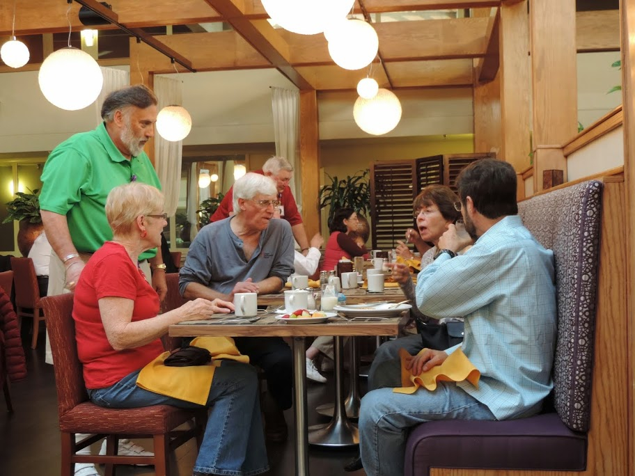 Saturday morning breakfast: Newt Powell, Eileen Meeker, Steve Rodewald, Eileen Zuckerman, Don McNeil