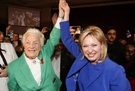 Retiring Mississauga Mayor Hazel McCallion celebrates with newly elected Mayor Bonnie Crombie at Bonnie's  victory party, October 27, 2014