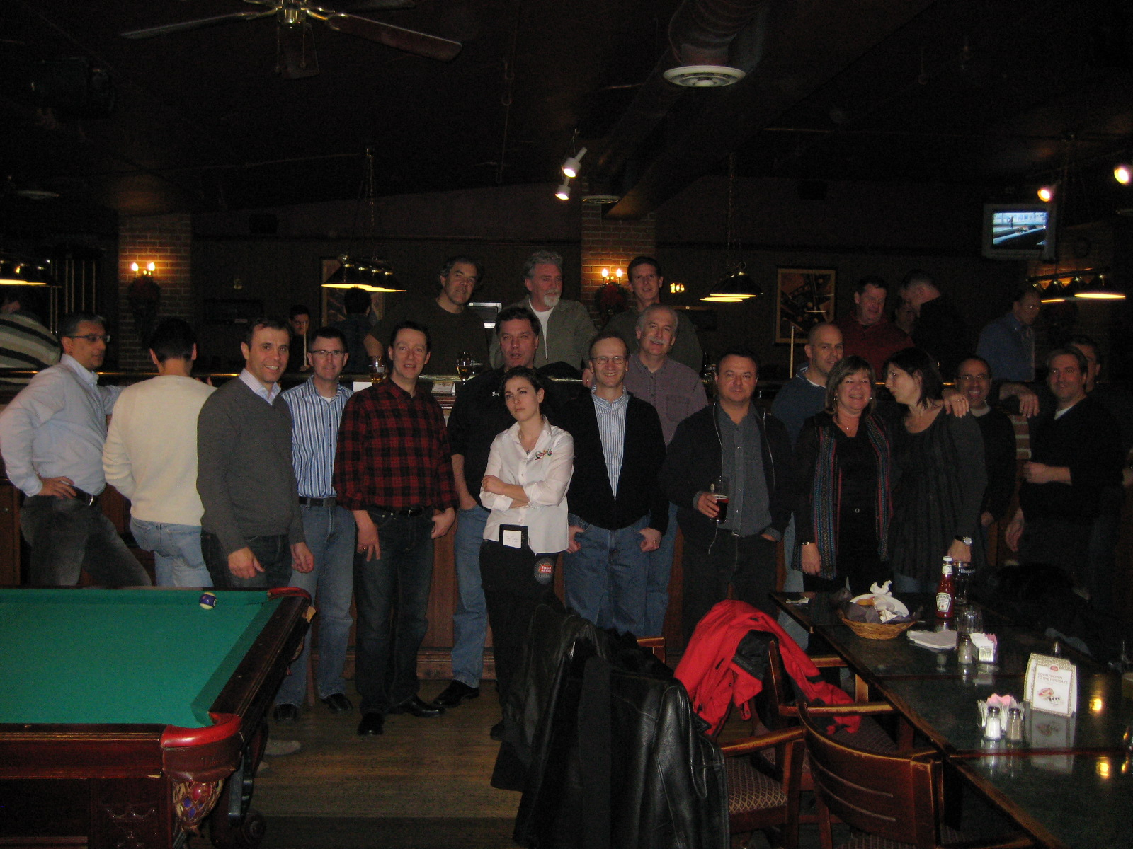 Back row: Joe Adamick, Kevin Phillips, Peter Glynn  Front row:Roger Mehta (friend), Jerry Cachia's back, Denis Gubert, Rob Primeau (friend), Scott McNally, Mark Drury, waitress, Frank Baldanza, Frank McGrath, Gerry Simone, Frank Canaletti, Leslie Corrigan