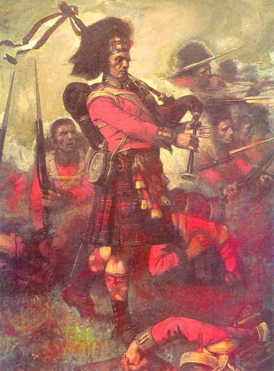 Pipe Findlater at Waterloo, surrounded by dead and dying