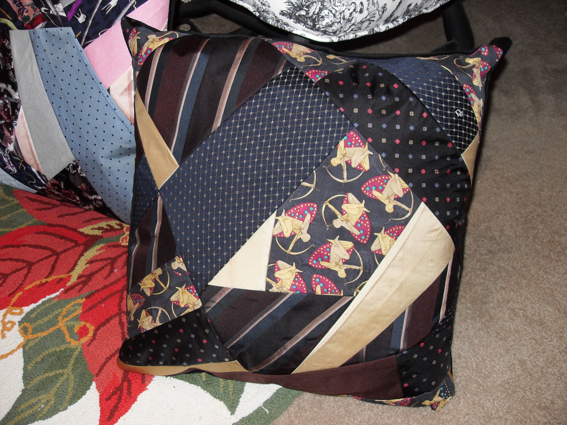 Crazy quilt tie Pillows$40 custom design fee - You supply ties, backing & pillow form.